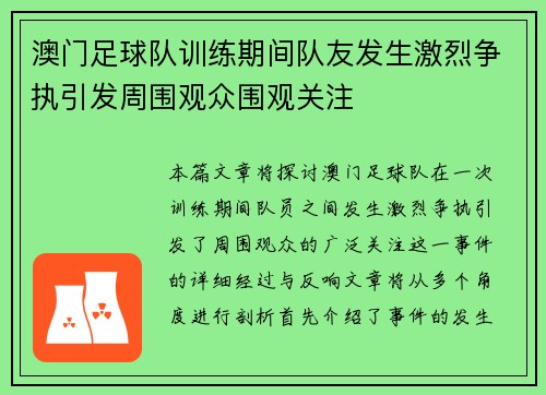 澳门足球队训练期间队友发生激烈争执引发周围观众围观关注