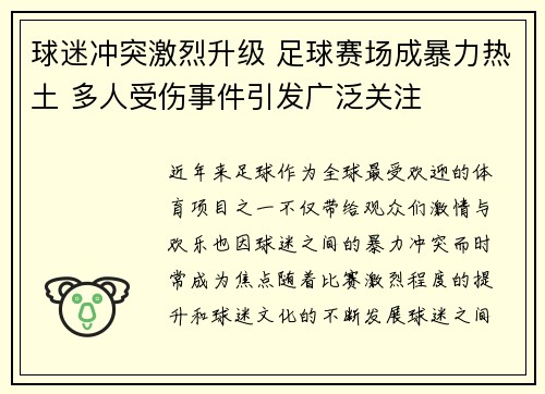 球迷冲突激烈升级 足球赛场成暴力热土 多人受伤事件引发广泛关注